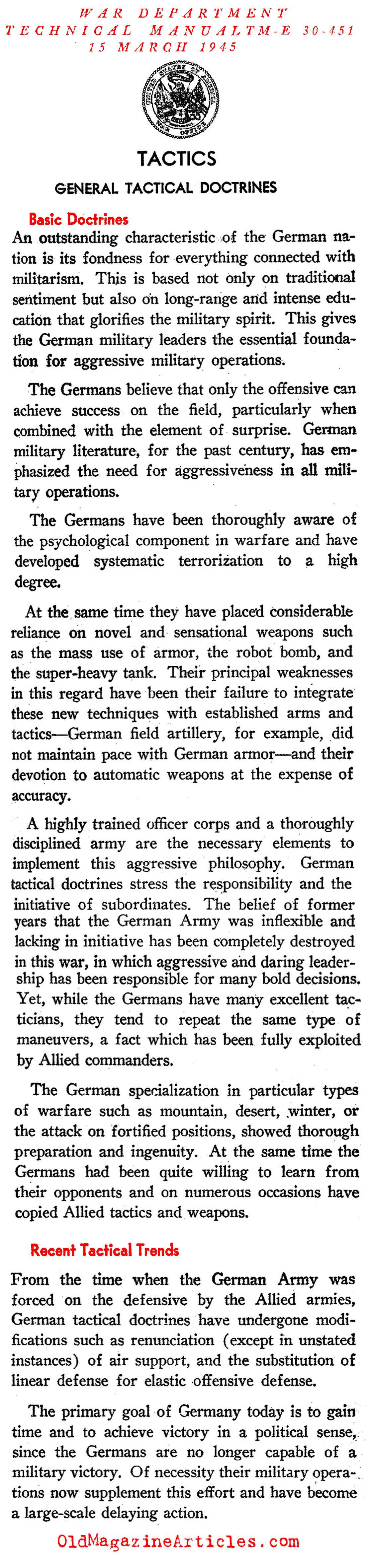 A Study of the German Tactical Doctrine  (U.S. Dept. of War, 1945)